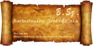 Barbulovics Szofrónia névjegykártya